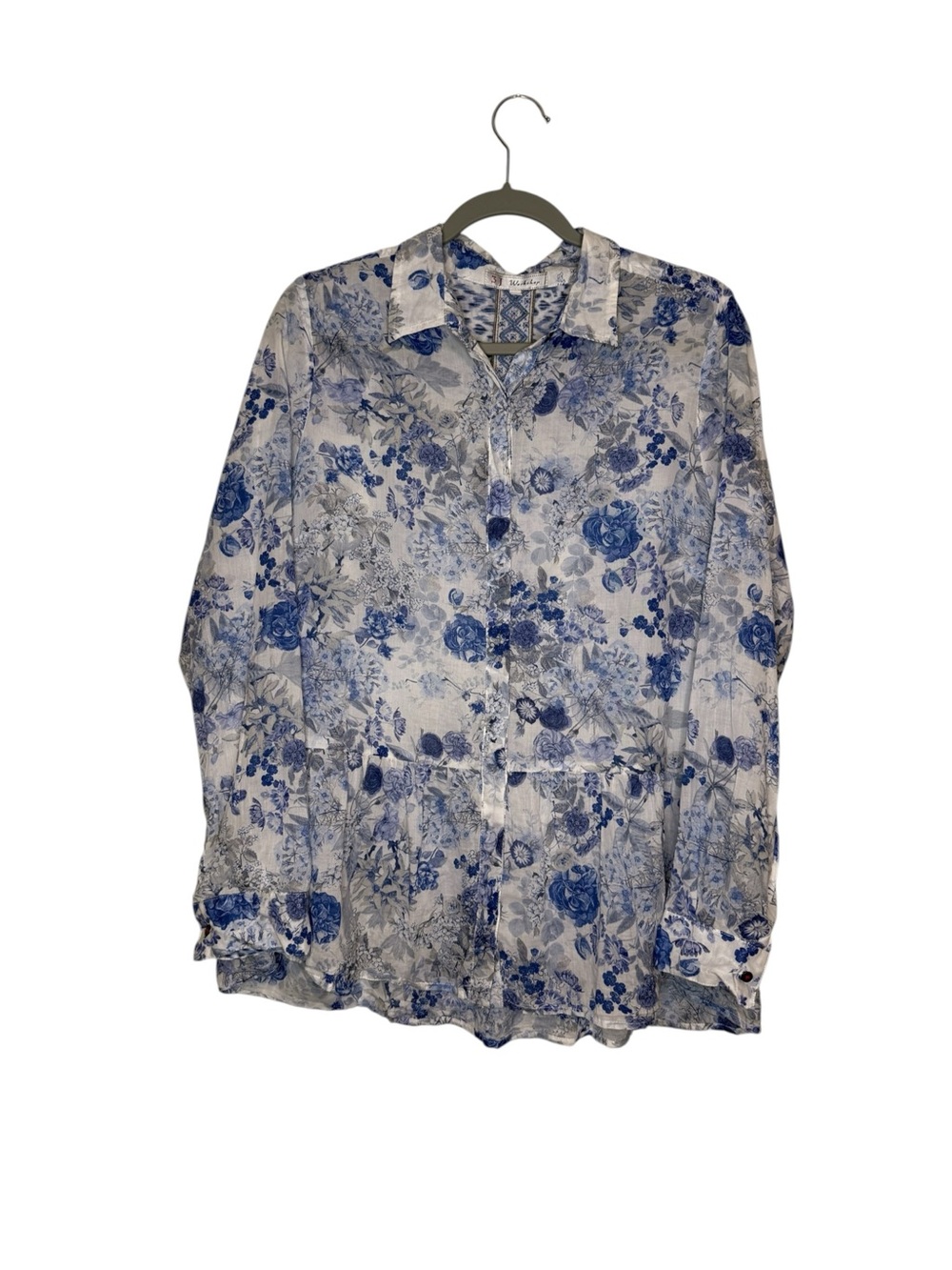 3J Workshop by Johnny Was Blue Floral Button Down Blouse Size Medium